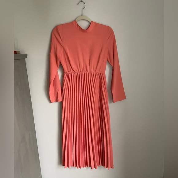 ASOS Maternity High Neck Pleated Long Sleeve Pink Midi Dress Women’s 4 NWOT - Picture 2 of 7